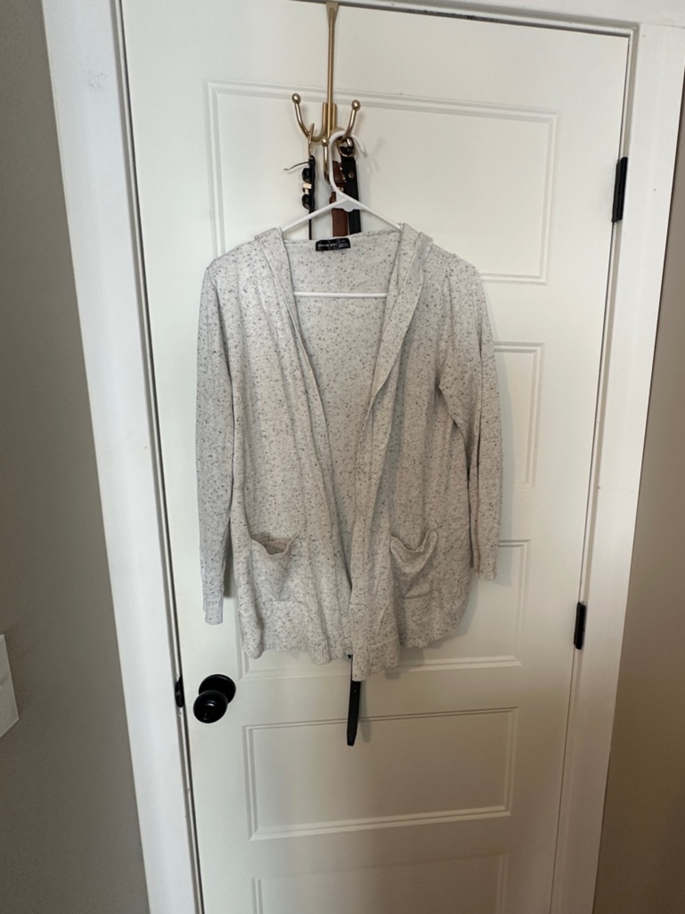 Open-Front Hooded Cardigan - white and black
